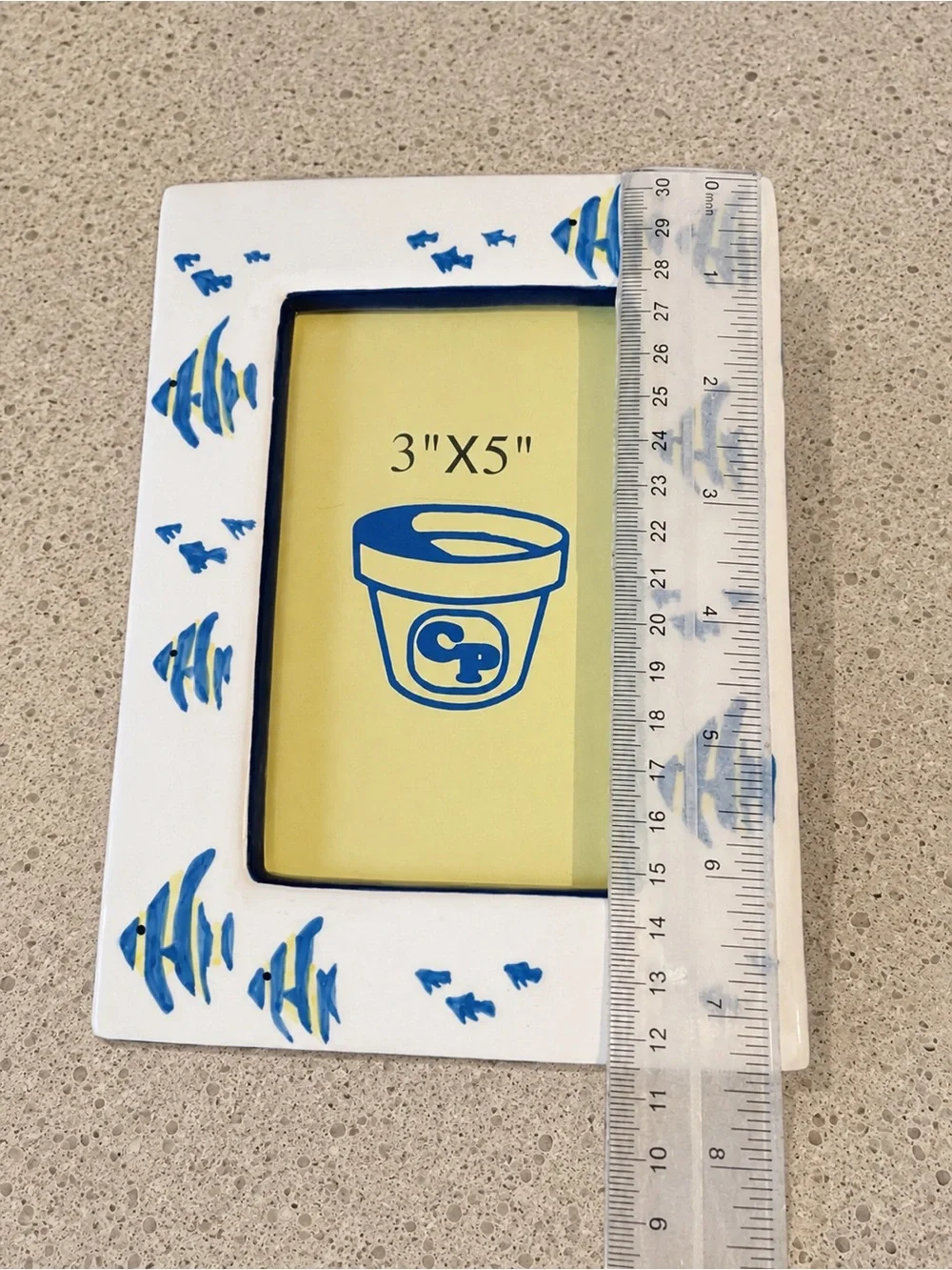 Hand-Painted Fish 3x5 Picture Frame - Blue & Yellow